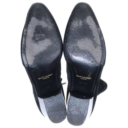 Saint Laurent Paris Suede Side Zip Leather Heel Boots Black