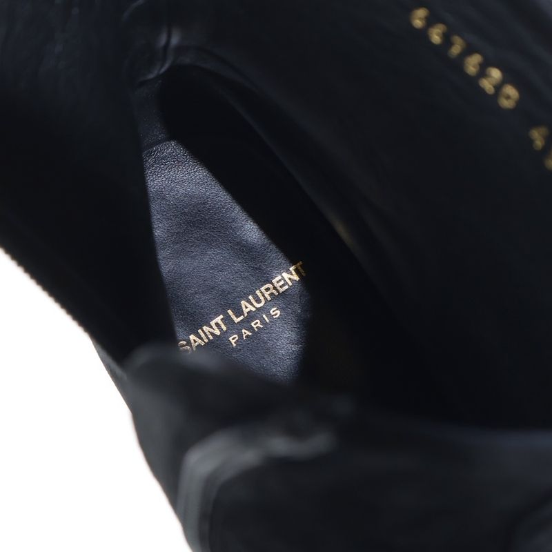 Saint Laurent Paris Suede Side Zip Leather Heel Boots Black