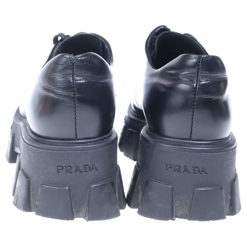 Prada Monolith Brushed Leather Lace Up Shoes Black