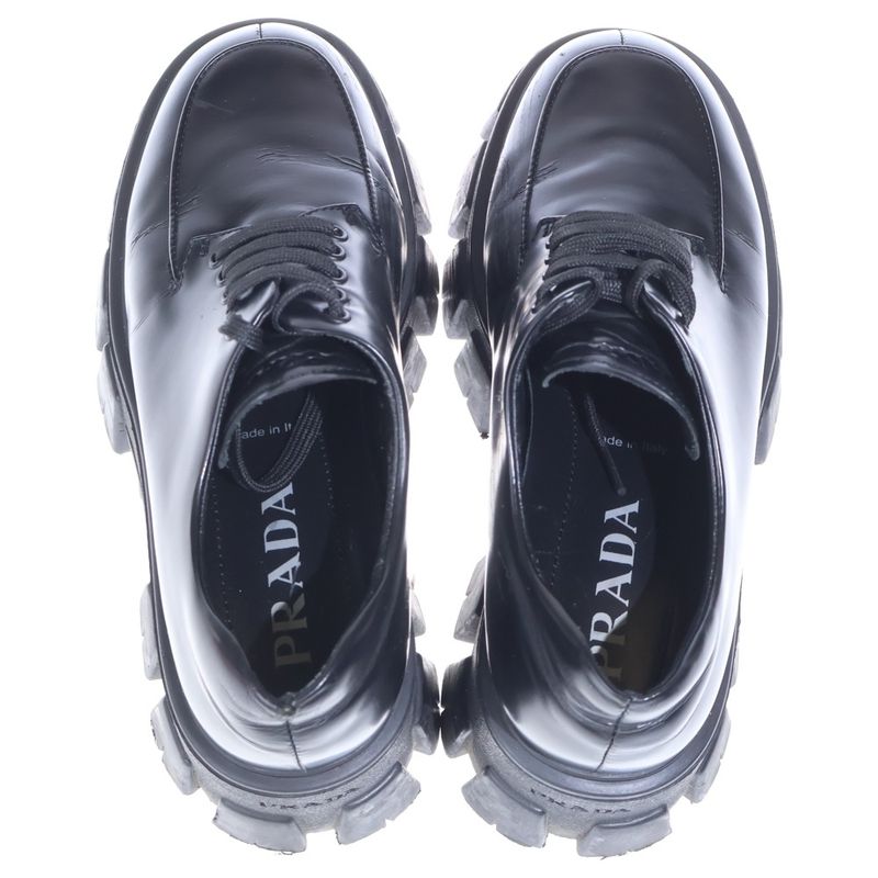 Prada Monolith Brushed Leather Lace Up Shoes Black