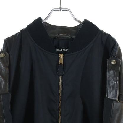 Balenciaga Sleeve Leather Cut Replacement Nylon Bomber Jacket Black