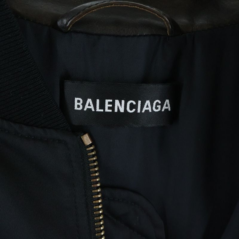 Balenciaga Sleeve Leather Cut Replacement Nylon Bomber Jacket Black