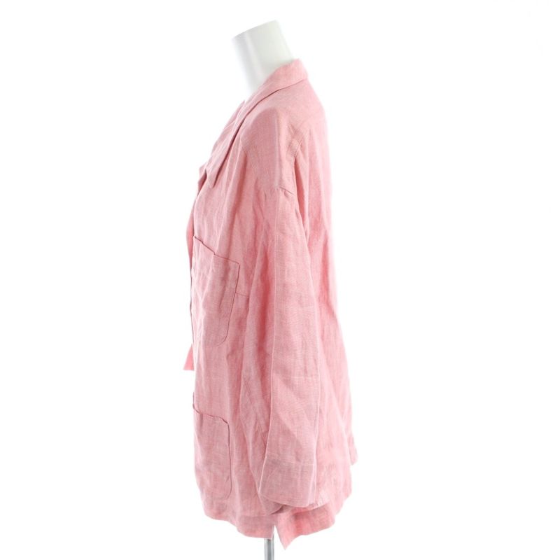 Chanel Vintage Jacket Linen Hemp Open Collar CC Logo Button 42 Pink MW
