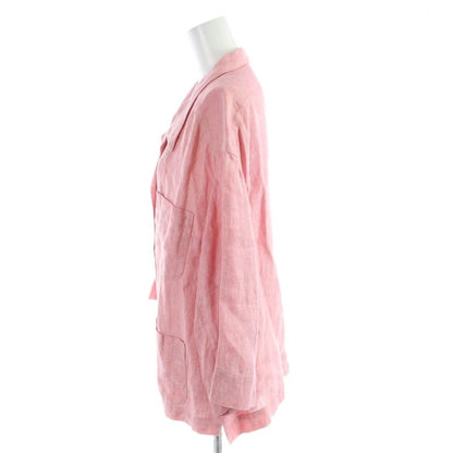 Chanel Vintage Jacket Linen Hemp Open Collar CC Logo Button 42 Pink MW