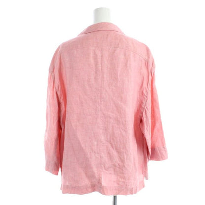 Chanel Vintage Jacket Linen Hemp Open Collar CC Logo Button 42 Pink MW