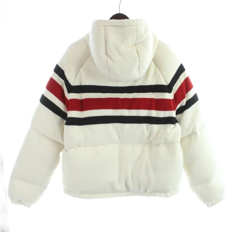 Prada Down Jacket Hooded Wool Cashmere Blend Logo Jacquard Knit L Ivory MW