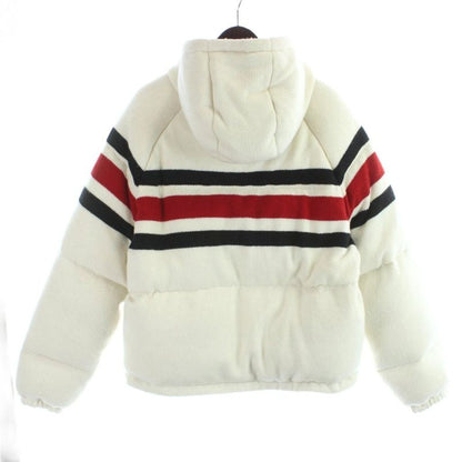Prada Down Jacket Hooded Wool Cashmere Blend Logo Jacquard Knit L Ivory MW