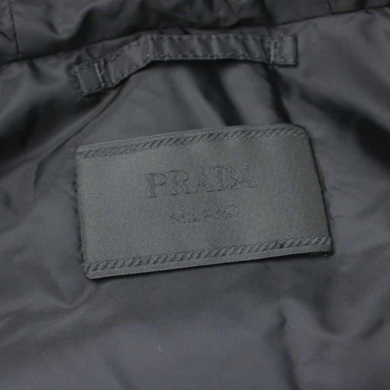 Prada Down Jacket Hooded Wool Cashmere Blend Logo Jacquard Knit L Ivory MW