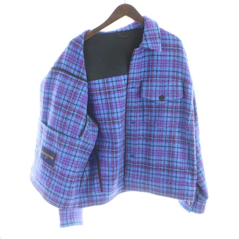 Louis Vuitton Cropped Flannel Jacket Wool 50 Blue Purple Orr MW