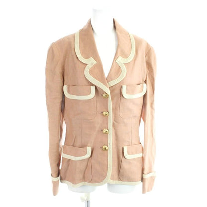 Chanel Vintage Set Blue Leather Tweed Jacket Trapezoidal Skirt Knee Length CC