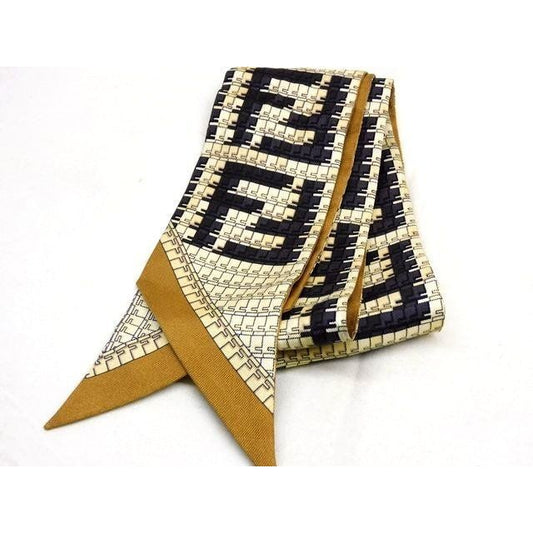 Fendi Ribbon Scarf Logo Silk Beige 8C