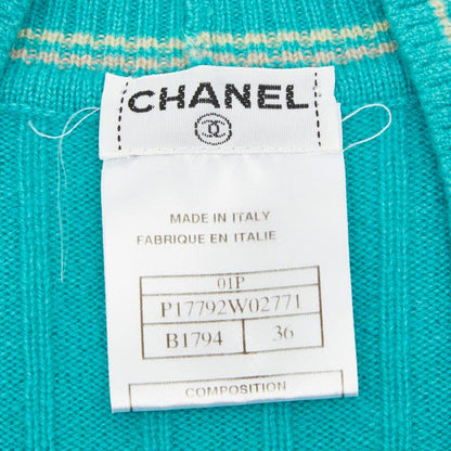 Chanel V-neck Knit 36 Light Blue Cashmere