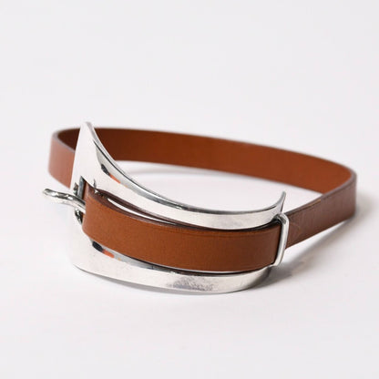 Hermes Belt Motif Leather Bracelet Brown 925 Sterling Silver — view 2