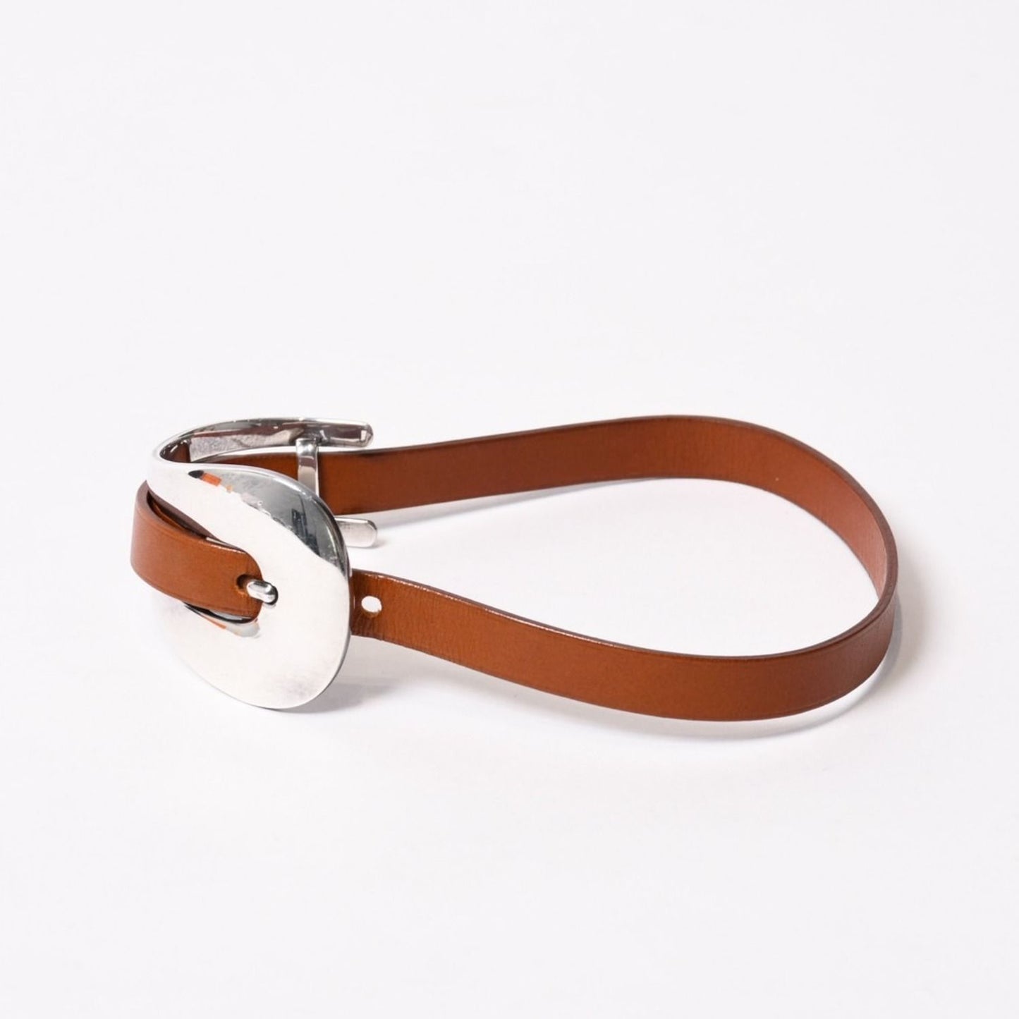 Hermes Belt Motif Leather Bracelet Brown 925 Sterling Silver — view 6