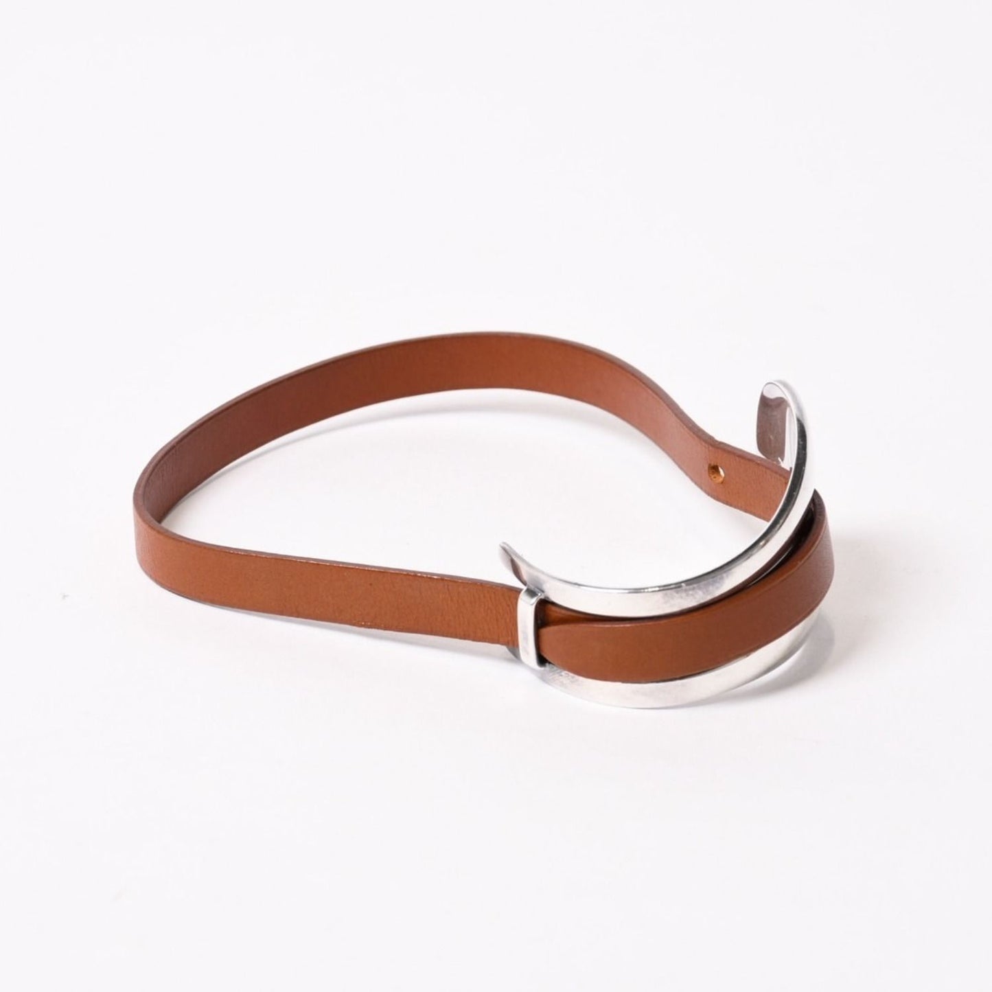 Hermes Belt Motif Leather Bracelet Brown 925 Sterling Silver — view 4
