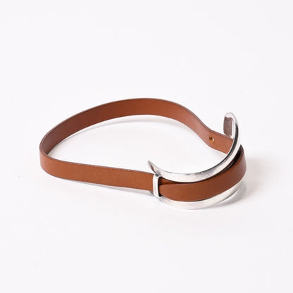 Hermes Belt Motif Leather Bracelet Brown 925 Sterling Silver — view 4