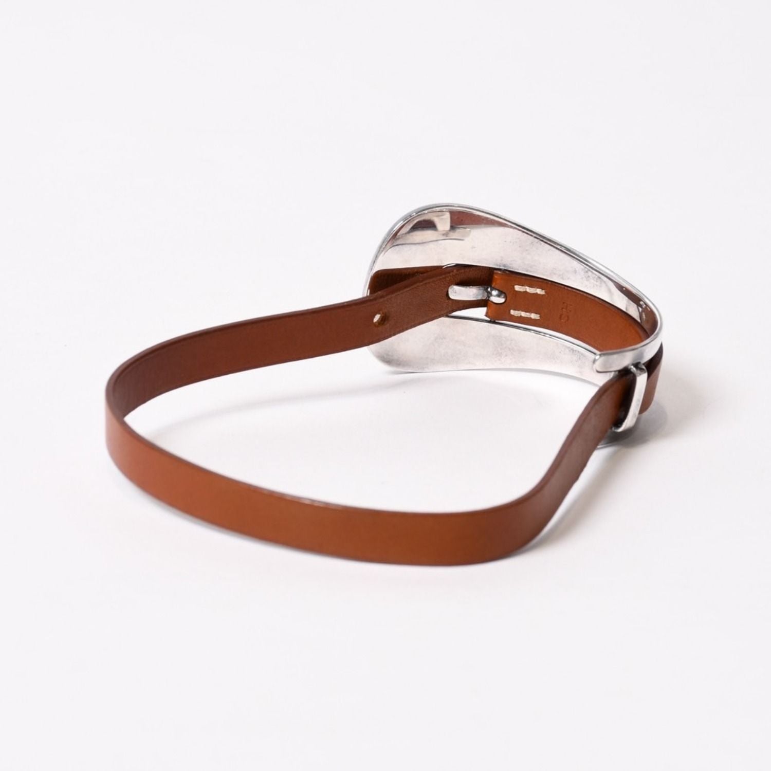 Hermes Belt Motif Leather Bracelet Brown 925 Sterling Silver — view 7