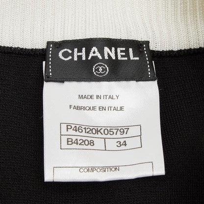 Chanel Bicolor Knit Skirt 34 Black White Rayon Polyester