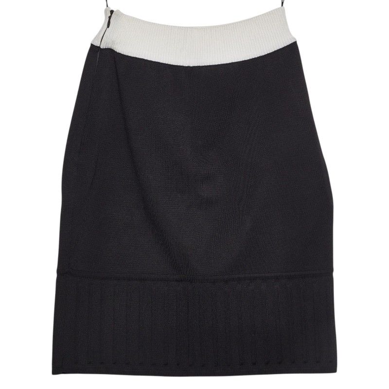 Chanel Bicolor Knit Skirt 34 Black White Rayon Polyester
