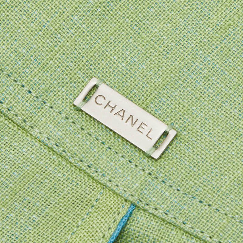 Chanel Set Vest Skirt 36 Green Linen Cotton