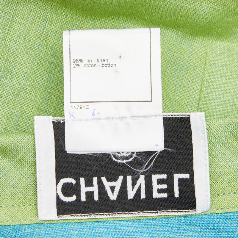 Chanel Set Vest Skirt 36 Green Linen Cotton