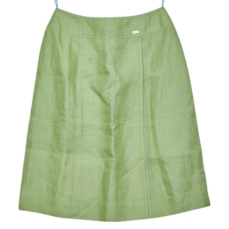 Chanel Set Vest Skirt 36 Green Linen Cotton