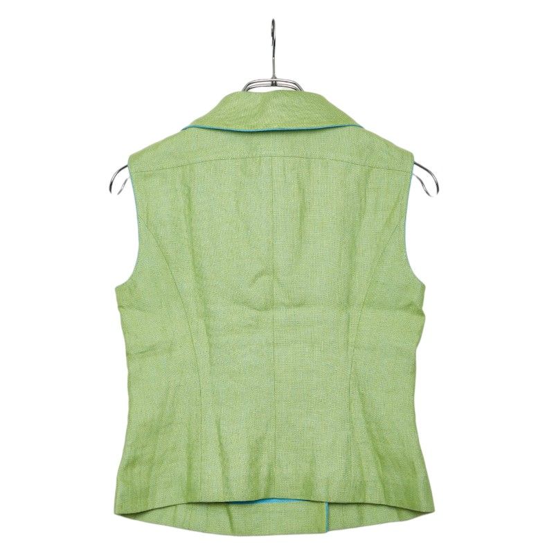 Chanel Set Vest Skirt 36 Green Linen Cotton