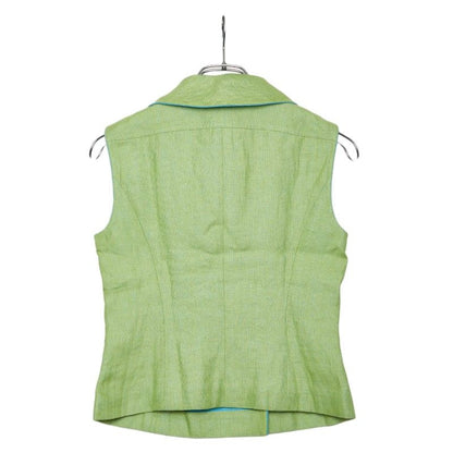 Chanel Set Vest Skirt 36 Green Linen Cotton