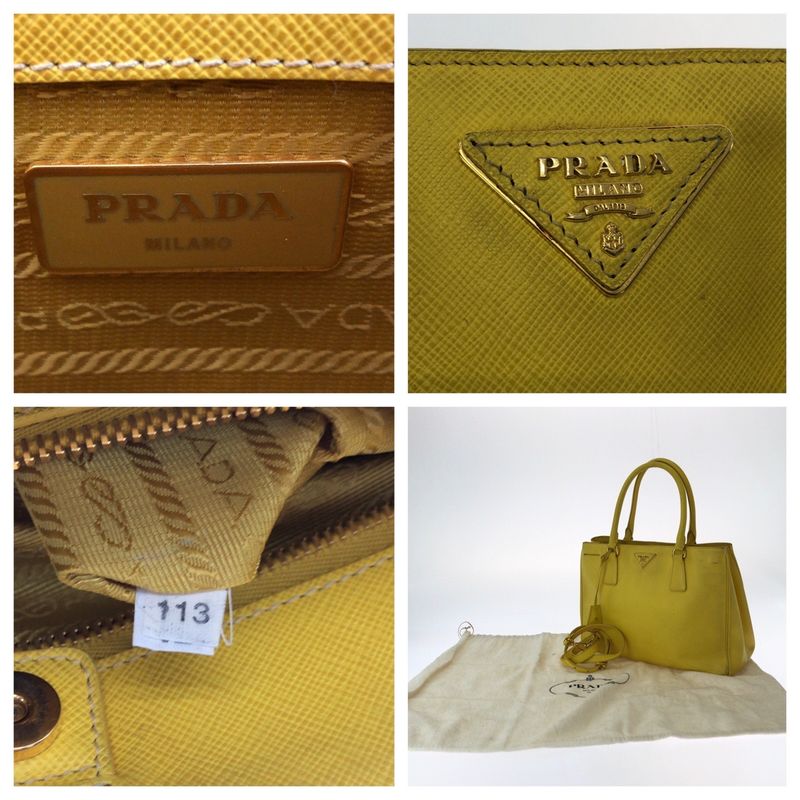 Prada Saffiano Yellow Gold Leather Shoulder Bag 2-Way