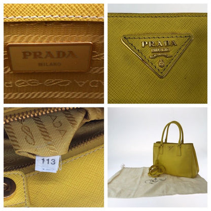 Prada Saffiano Yellow Gold Leather Shoulder Bag 2-Way