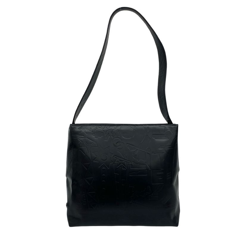 Prada Triangle Logo Embossed Leather Shoulder Bag Mini Tote Black