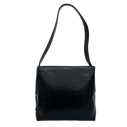 Prada Triangle Logo Embossed Leather Shoulder Bag Mini Tote Black