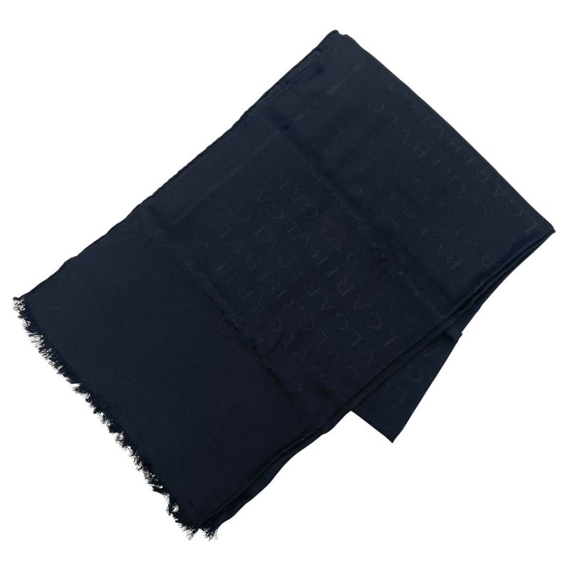 Bvlgari Shawl Silk Wool Black Scarf