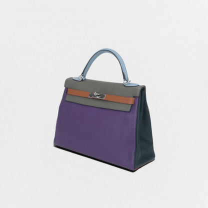Hermes Kelly 32 Harlequin Tote Shoulder Bag Taurillon Clemence Ultra Violet