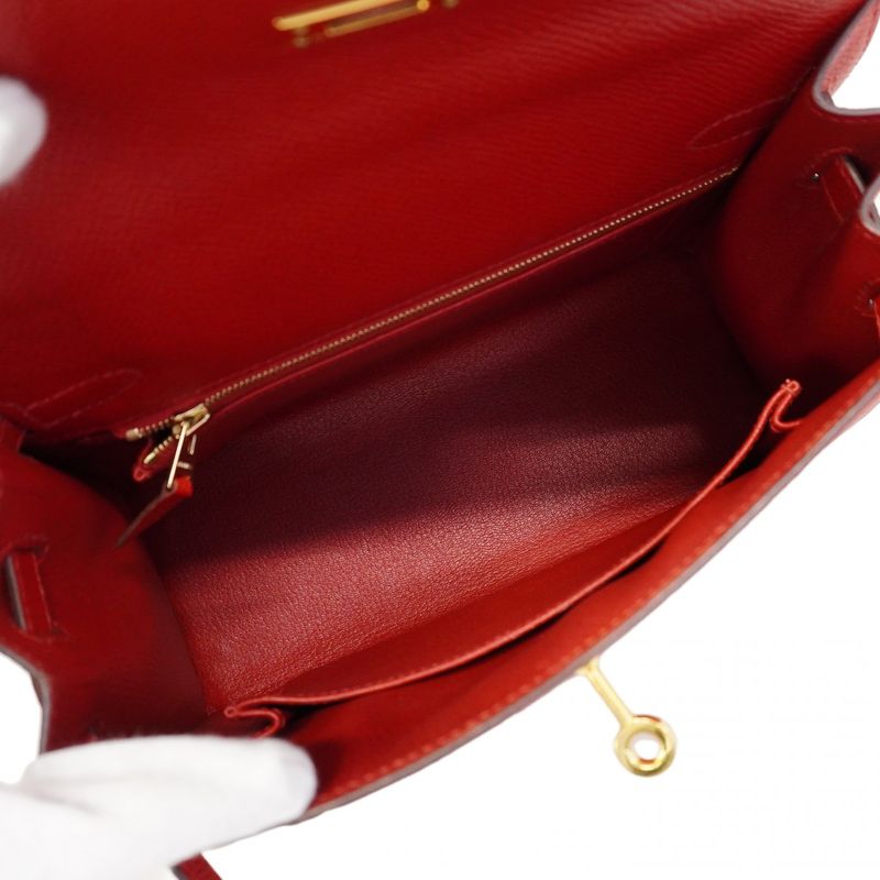 Hermes Handbag Kelly 25 Veau Epsom Rouge Casac Gold 2-Way Bag