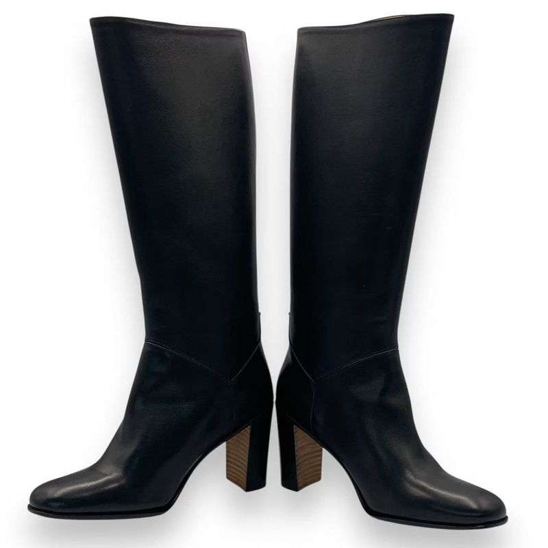 Hermes Long Boots Shoes Leather Black