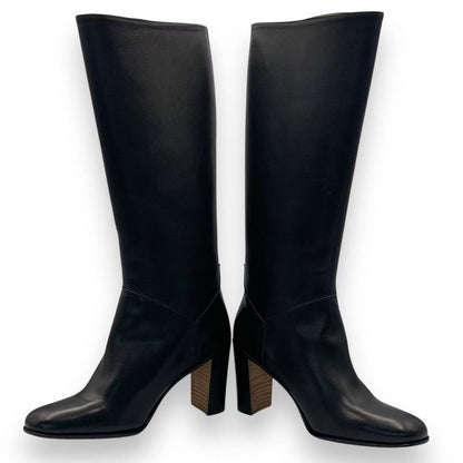 Hermes Long Boots Shoes Leather Black
