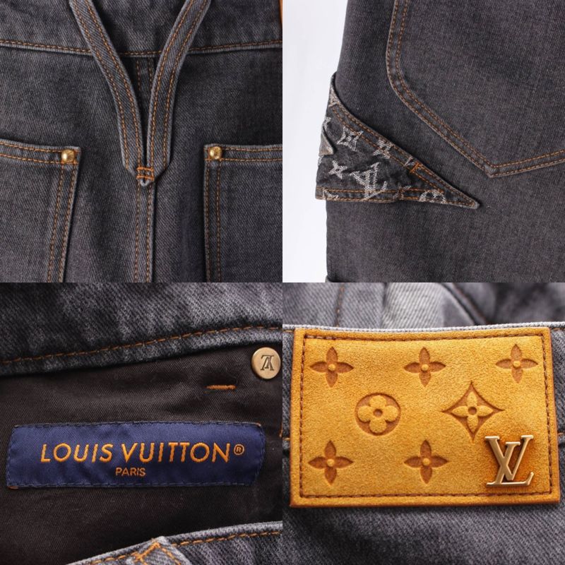 Louis Vuitton Monogram Flower Denim Pants Jeans Gray 33