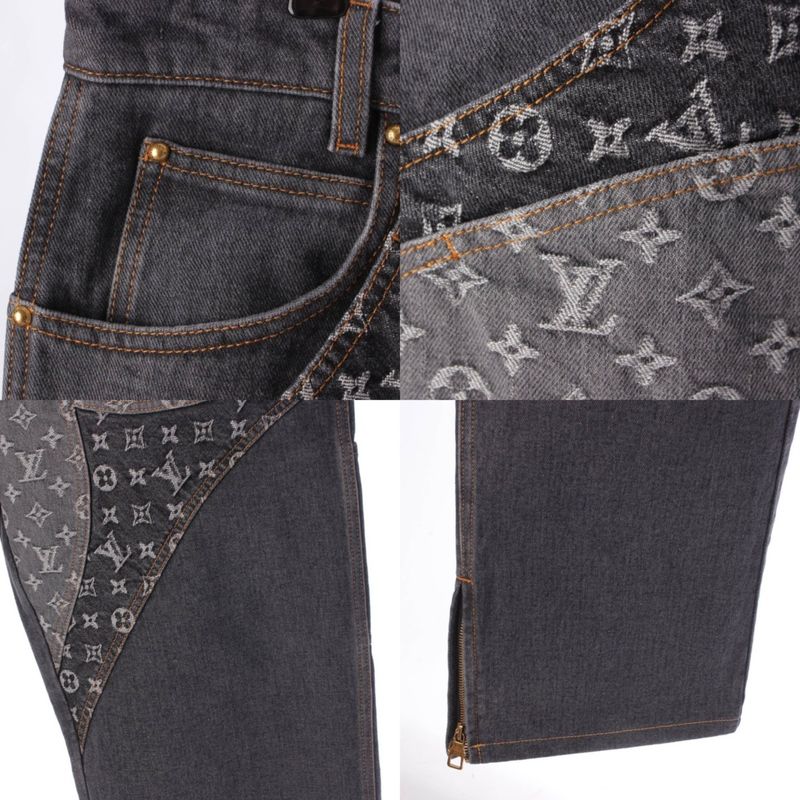 Louis Vuitton Monogram Flower Denim Pants Jeans Gray 33