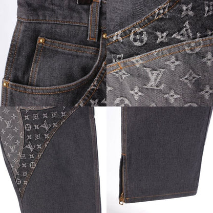 Louis Vuitton Monogram Flower Denim Pants Jeans Gray 33
