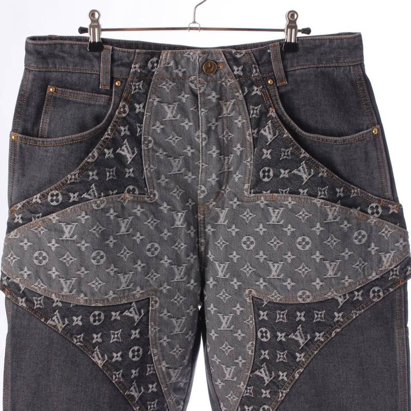 Louis Vuitton Monogram Flower Denim Pants Jeans Gray 33