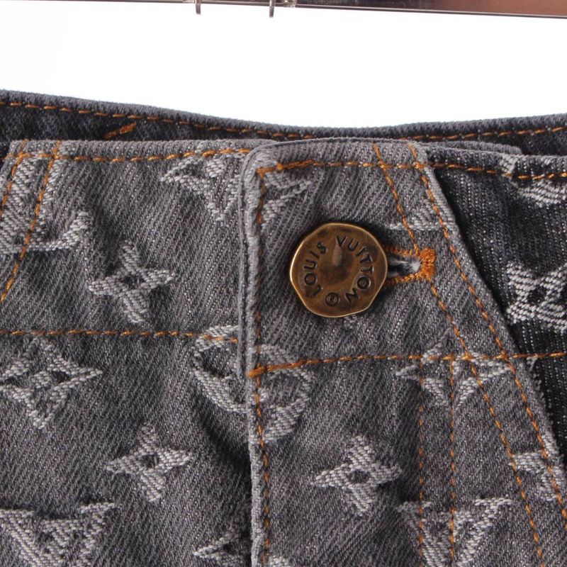 Louis Vuitton Monogram Flower Denim Pants Jeans Gray 33