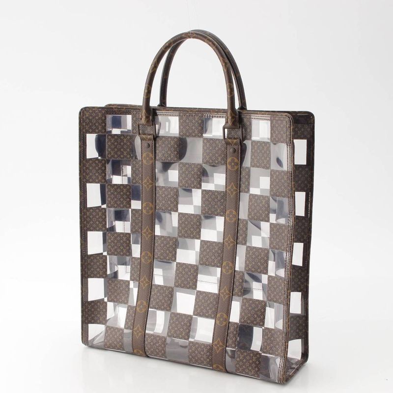 Louis Vuitton Monogram Chess Sac Plat Vinyl Tote Brown Clear