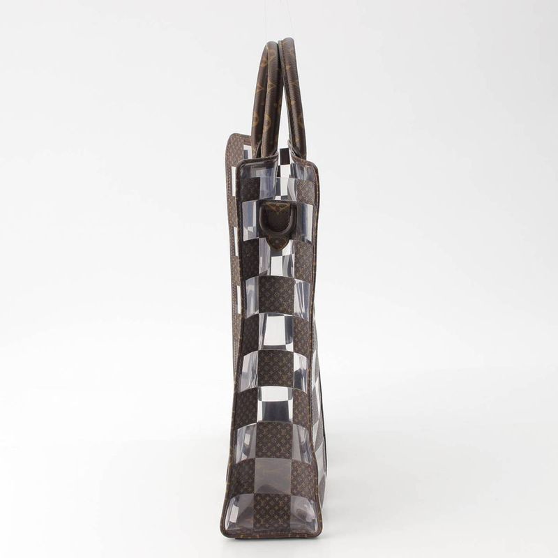 Louis Vuitton Monogram Chess Sac Plat Vinyl Tote Brown Clear