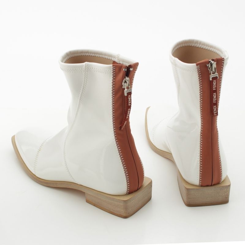 Fendi Patent Leather Square Toe Short Boots Shoes White 39