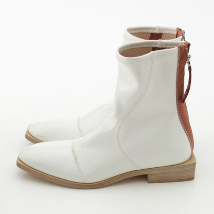 Fendi Patent Leather Square Toe Short Boots Shoes White 39