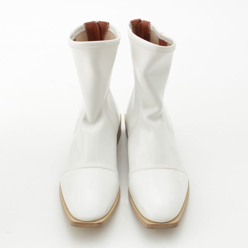 Fendi Patent Leather Square Toe Short Boots Shoes White 39