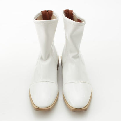 Fendi Patent Leather Square Toe Short Boots Shoes White 39