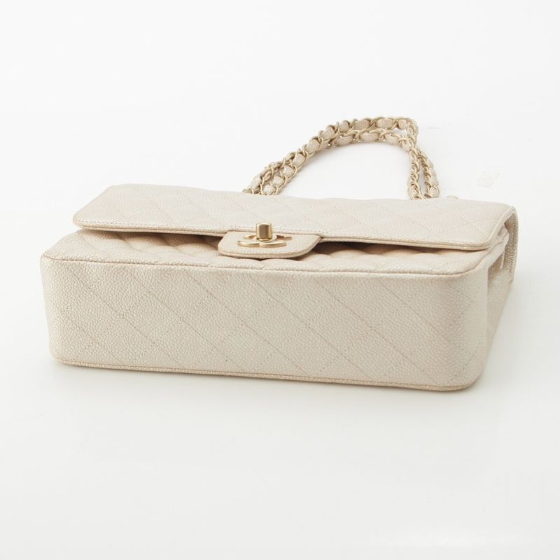 Chanel Quilted Leather Double Flap Shoulder Bag Champagne Gold 25