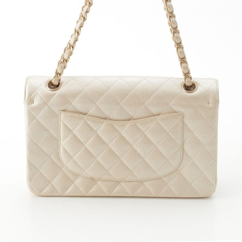 Chanel Quilted Leather Double Flap Shoulder Bag Champagne Gold 25